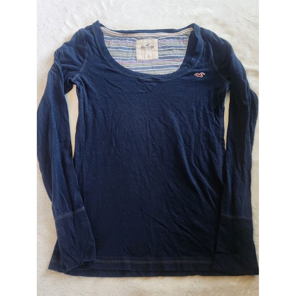 Vtg Hollister Y2K Long Sleeve Babydoll Top Scoop Neck Bella Swan Blue Size L
